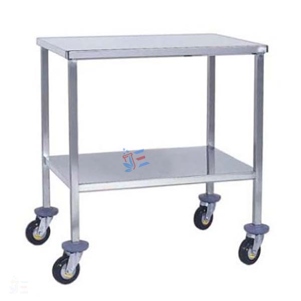 Table, instrument, stainless steel, 2 trays, on castors